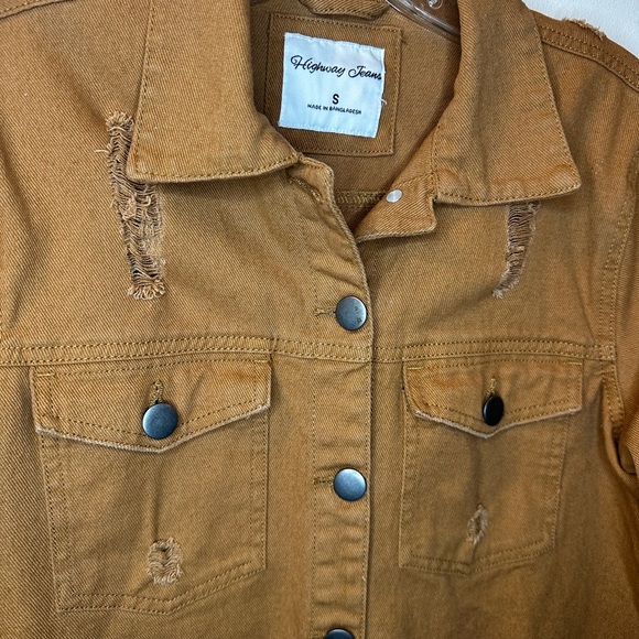 Women's Distressed Camel Denim Jacket - Picture 2 of 6